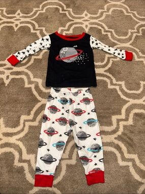 Kids Space Planet Pajama Set - Red & Black